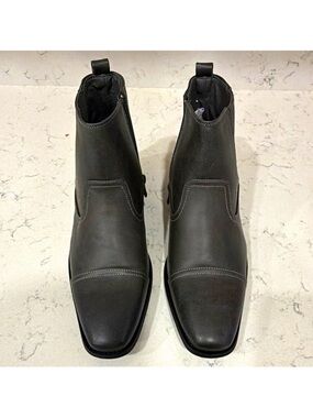 Vance co Men’s Gray Chelsea Ankle Boots Faux Leather Square Toe Side Zip US 7.5